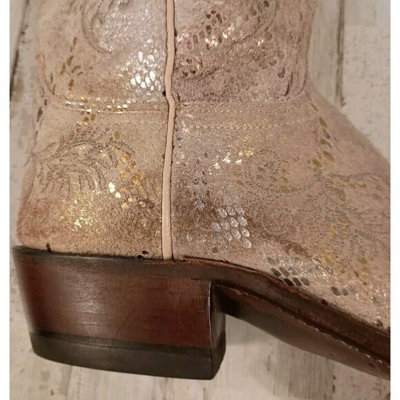 Lucchese Size 7 B Suede Gold Stone Python Print Boots Western Cowboy Snip Toe - Picture 16 of 16